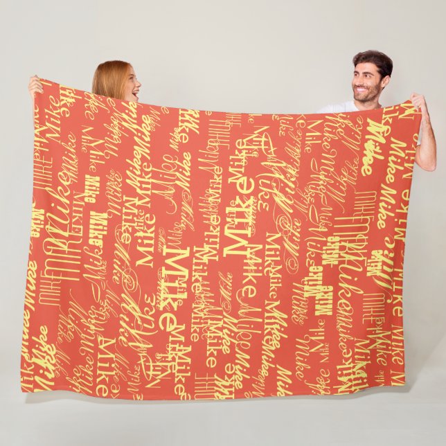 Light Yellow Name Stamped allover Orange-Red Fleece Blanket (In Situ)