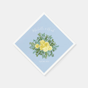 Light Yellow & Pale Blue  Rose Floral Wedding Napkin