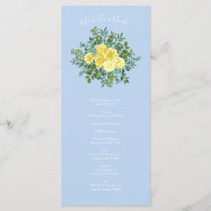 Light Yellow Pale Blue Rose Wedding Programs Menu