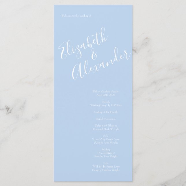 Light Yellow & Pale Blue Rose Wedding Programs Menu (Front)