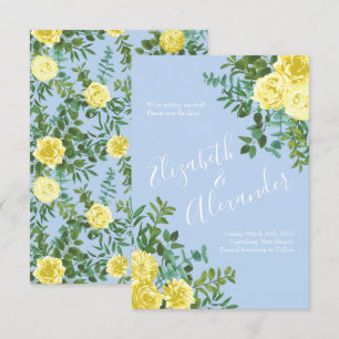 Light Yellow & Pale Blue Rose Wedding Save Date Invitation