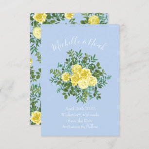 Light Yellow & Pale Blue Rose Wedding Save Date Invitation