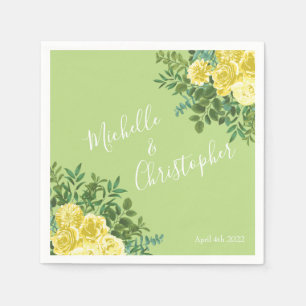 Light Yellow & Pale Green Rose Floral Wedding Napkin