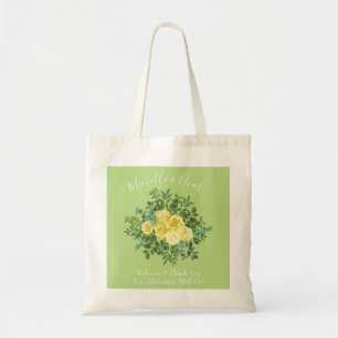 Light Yellow & Pale Green Rose Floral Wedding Tote Bag