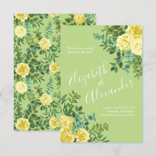 Light Yellow & Pale Green Rose Wedding Save Date Invitation