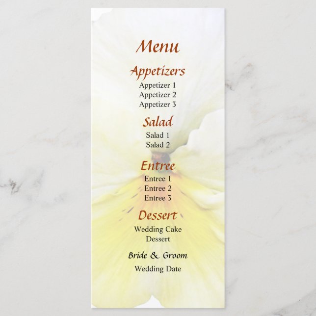 Light Yellow Pansy Wedding Menu (Front)