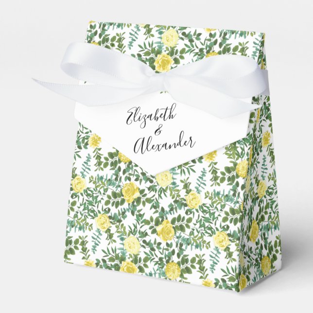 Light Yellow Pastel Peony & Rose Floral Wedding Favour Box (Front Side)