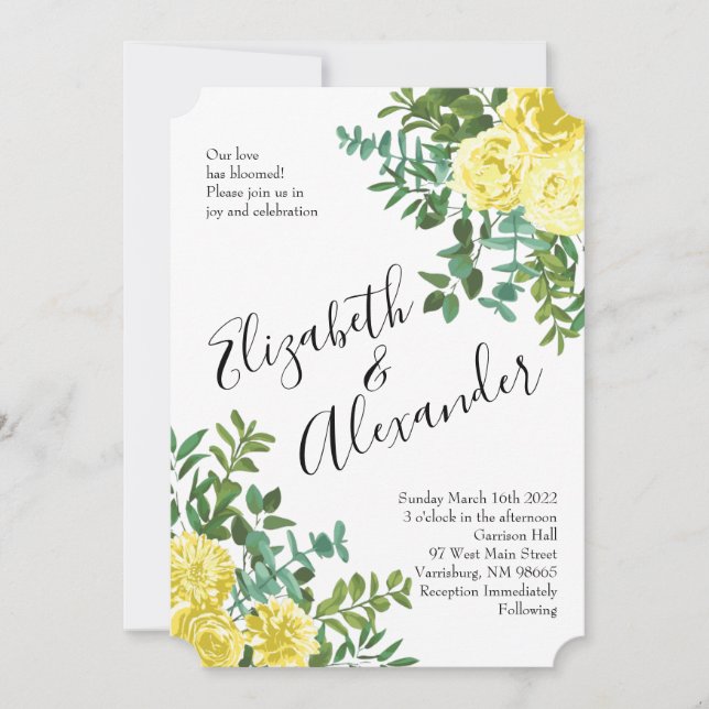 Light Yellow Pastel Peony & Rose Floral Wedding Invitation (Front)
