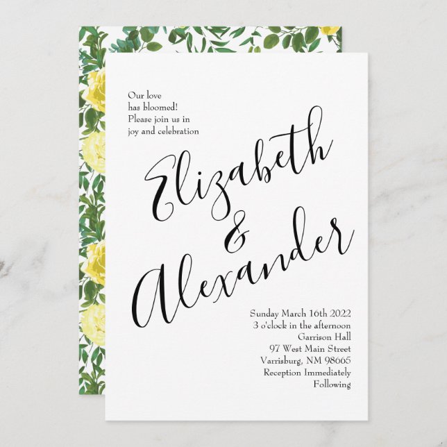 Light Yellow Pastel Peony & Rose Floral Wedding Invitation (Front/Back)