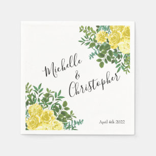 Light Yellow Pastel Peony & Rose Floral Wedding Napkin