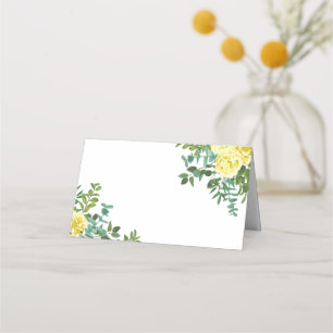 Light Yellow Pastel Peony & Rose Floral Wedding Place Card
