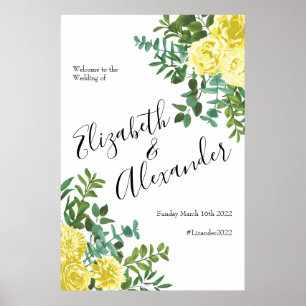 Light Yellow Pastel Peony Rose Floral Wedding Poster