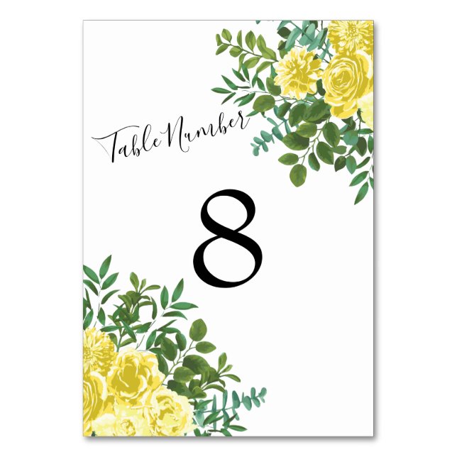 Light Yellow Pastel Peony & Rose Floral Wedding Table Number (Back)