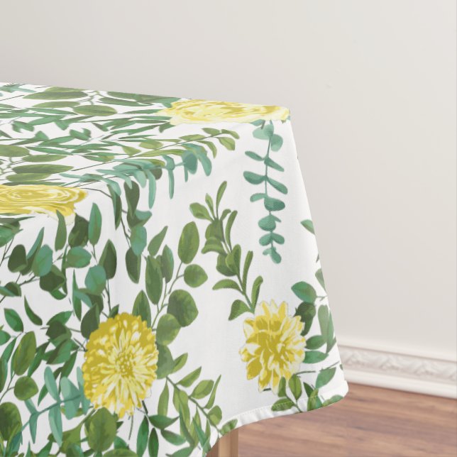 Light Yellow Pastel Peony Rose Floral Wedding Tablecloth (In Situ)