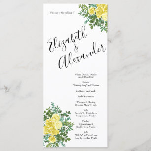 Light Yellow Peony & Rose Floral Wedding Programs Menu