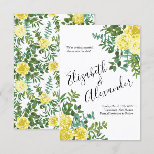 Light Yellow Peony Rose Floral Wedding Save Date Invitation