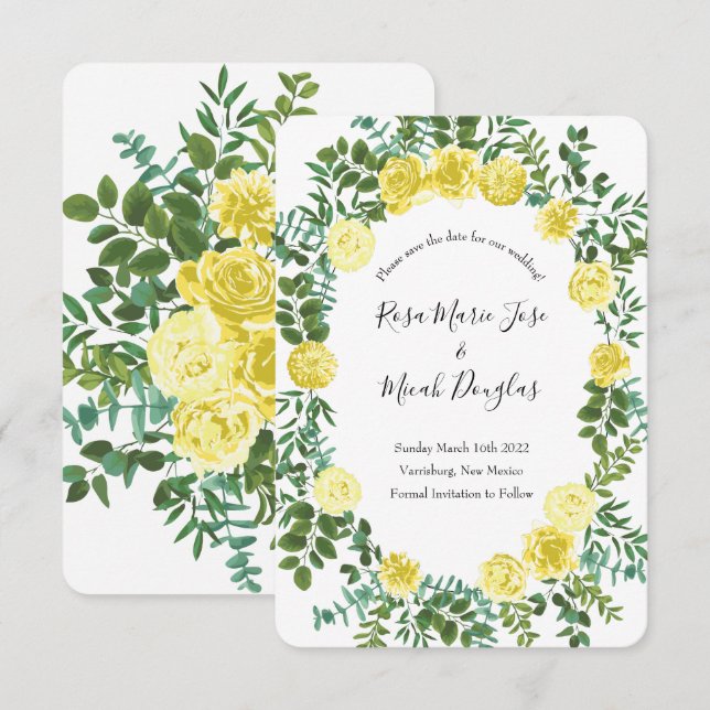 Light Yellow Peony Rose Floral Wedding Save Date Invitation (Front/Back)