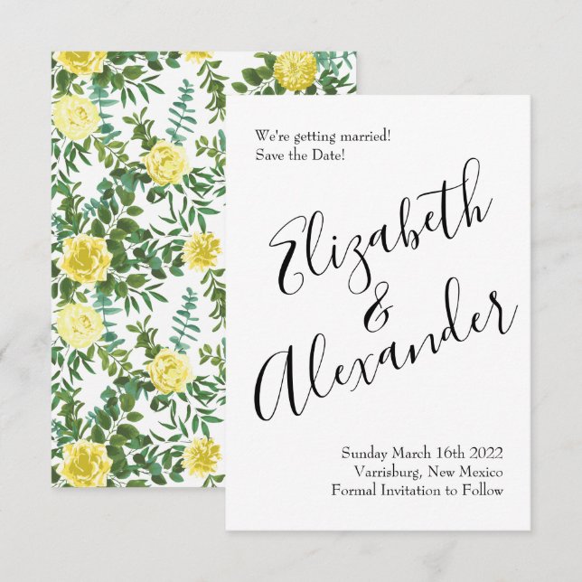 Light Yellow Peony Rose Floral Wedding Save Date Invitation (Front/Back)