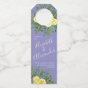 Light Yellow & Periwinkle Blue Rose Floral Wedding Bottle Tag