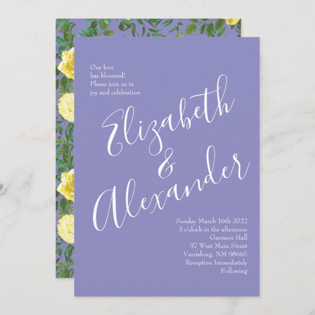 Light Yellow & Periwinkle Blue Rose Floral Wedding Invitation (Front/Back)