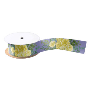 Light Yellow & Periwinkle Blue Rose Floral Wedding Satin Ribbon