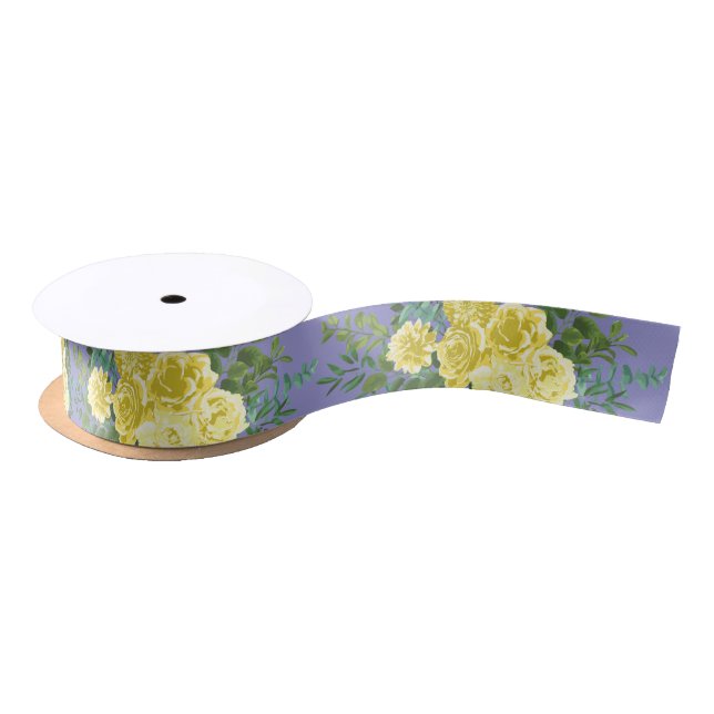 Light Yellow & Periwinkle Blue Rose Floral Wedding Satin Ribbon (Spool)