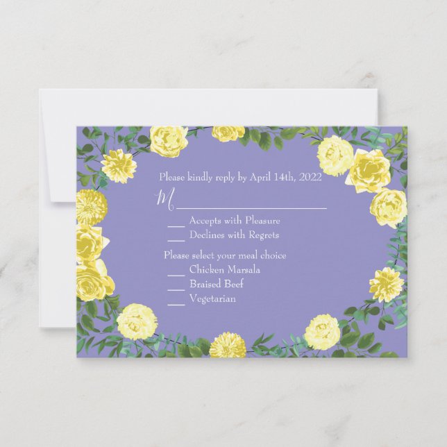 Light Yellow Periwinkle Blue Rose Invitation Reply (Front)