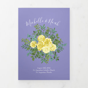 Light Yellow Periwinkle Blue Rose Wedding Programs Tri-Fold Programme