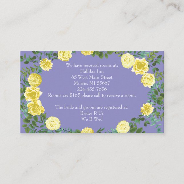 Light Yellow Periwinkle Blue Wedding Enclosure Card (Front)