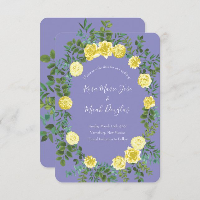 Light Yellow & Periwinkle Blue Wedding Save Date Invitation (Front/Back)
