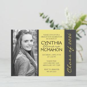 Light Yellow & Pinstripe Grey Photo Graduation Invitation