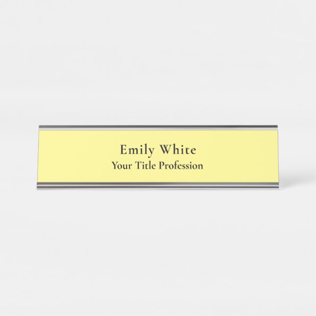 Light Yellow Plain Elegant Professional Modern Desk Name Plate (Front)