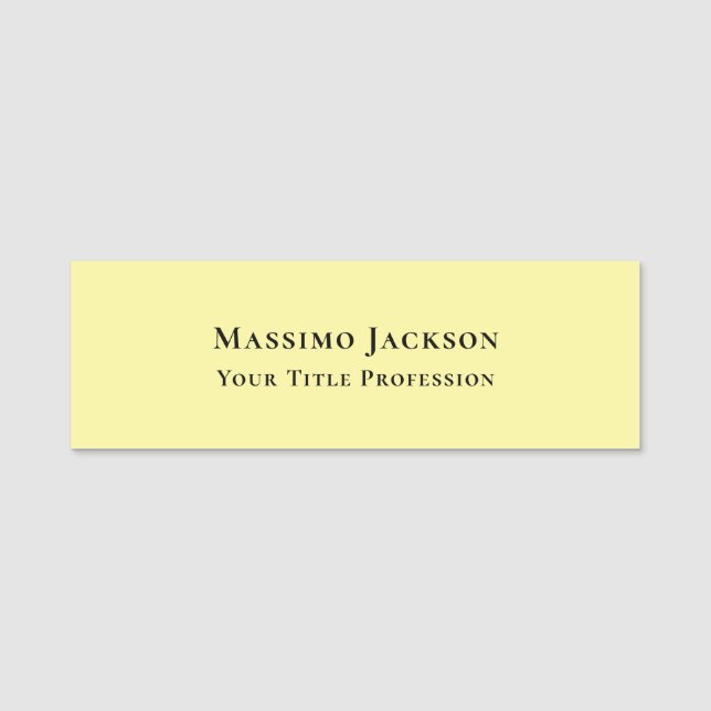 Light Yellow Plain Elegant Professional Modern Name Tag (Front)