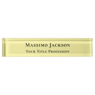 Light Yellow Plain Elegant Professional Modern Nameplate
