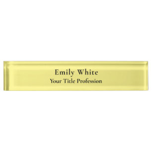 Light Yellow Plain Elegant Professional Modern Nameplate
