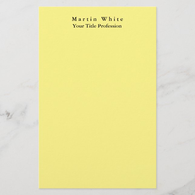 Light Yellow Plain Elegant Professional Modern Stationery (Front)