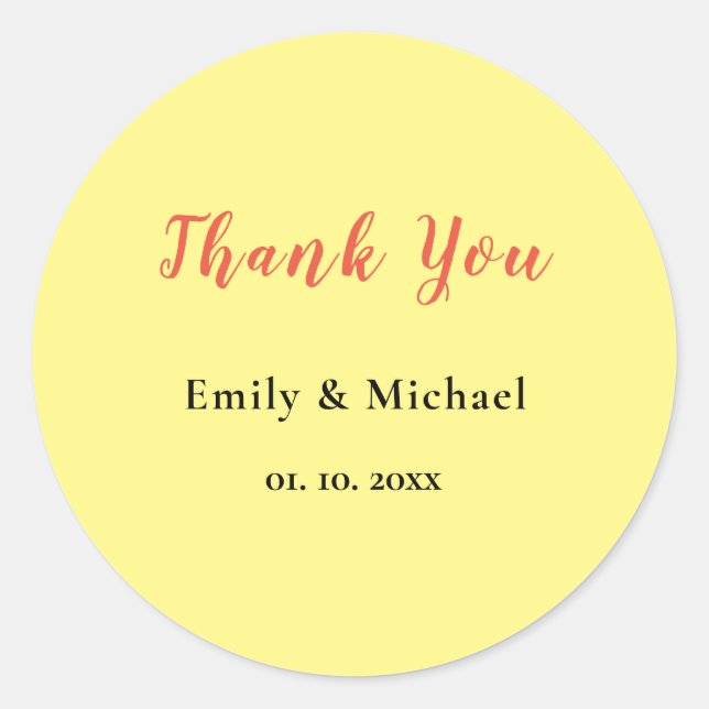 Light Yellow Plain Elegant Professional Thank You Classic Round Sticker (Front)