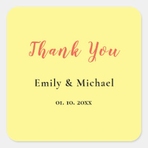 Light Yellow Plain Elegant Professional Thank You Square Sticker