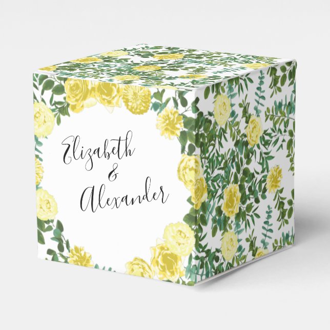 Light Yellow Rose Vintage Spring Wedding Favour Box (Front Side)