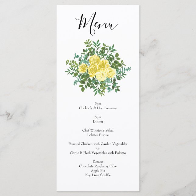 Light Yellow Rose Vintage Spring Wedding Menu (Front)