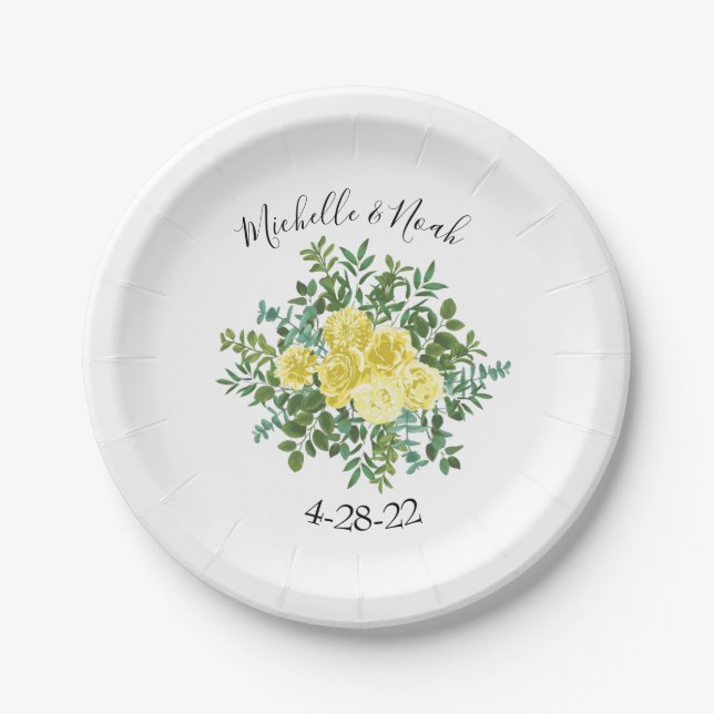 Light Yellow Rose Vintage Spring Wedding Paper Plate (Front)