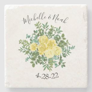 Light Yellow Rose Vintage Spring Wedding Stone Coaster