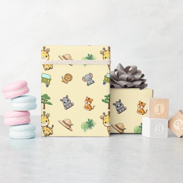 Light Yellow Safari Birthday Wrapping Paper (Baby Shower)