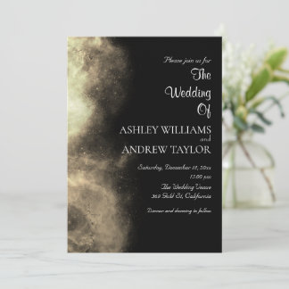 Light Yellow Sky Stars Elegant Black Wedding Invitation
