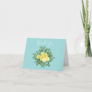 Light Yellow & Teal Aqua Rose Floral Thank You Card