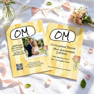 Light yellow watercolor wild flowers wedding invitation