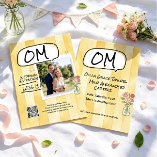 Light yellow watercolor wild flowers wedding invitation