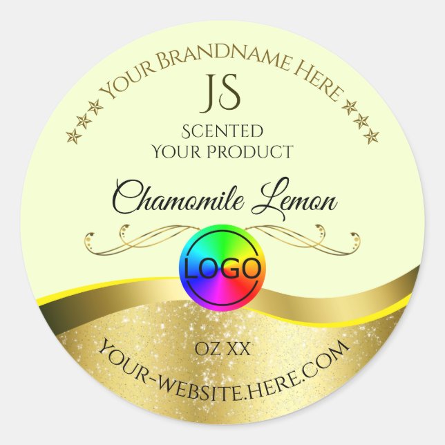 Light Yellow Wavy Gold Logo Monogram Product Label (Front)