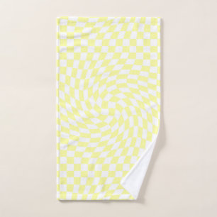 Light Yellow & White Checks Chequered Pattern Hand Towel