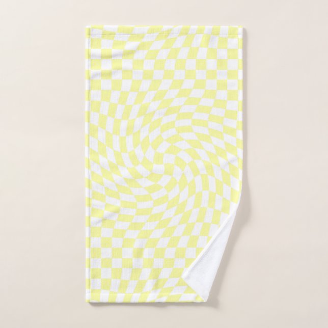 Light Yellow & White Checks Chequered Pattern Hand Towel (Hand Towel)
